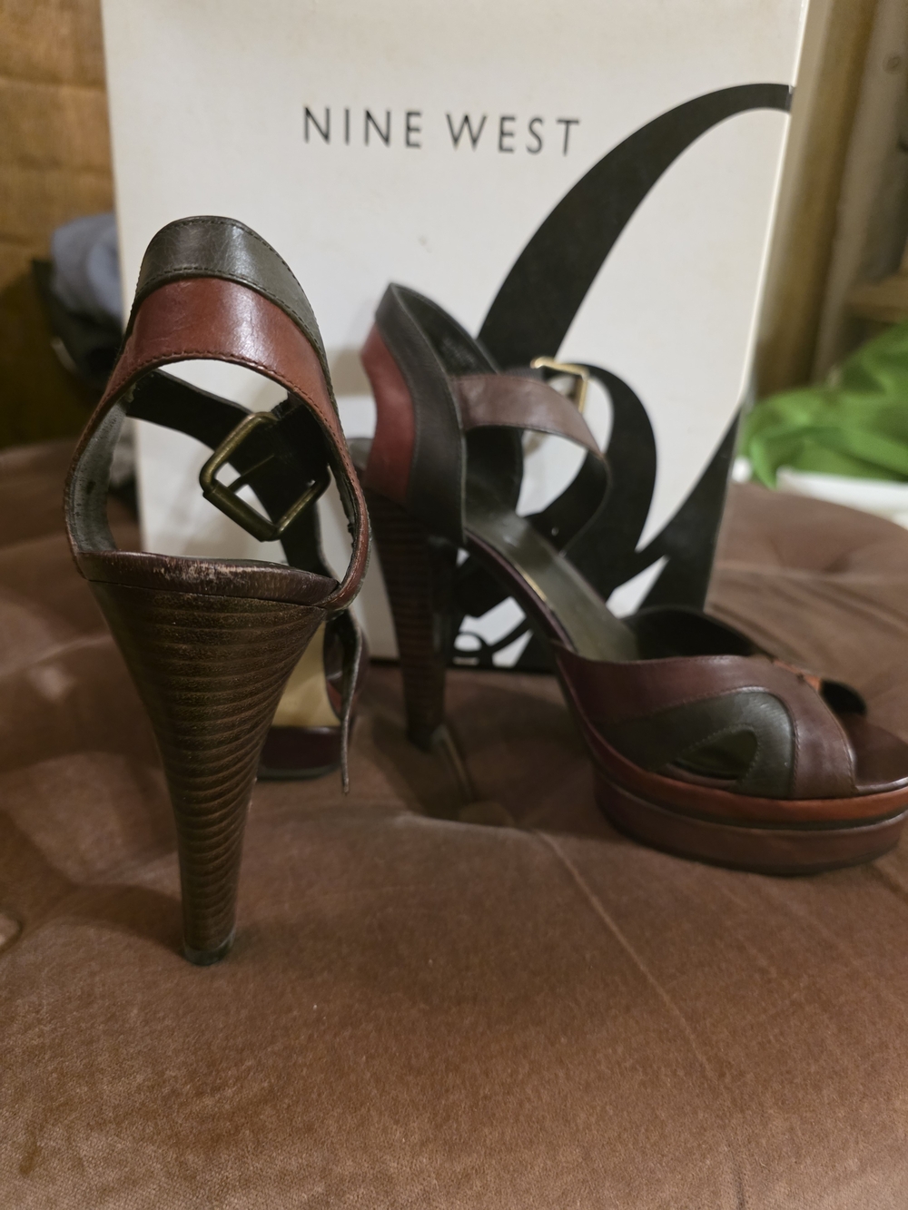 Nine West Brown Leather Platform Heels - Picture 3 of 4